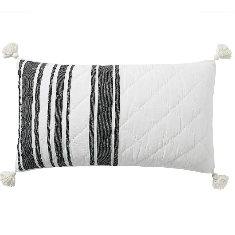2 Pottery Barn Mesa Striped Tassel Cotton Quilted KING Pillow Sham Covers NWT